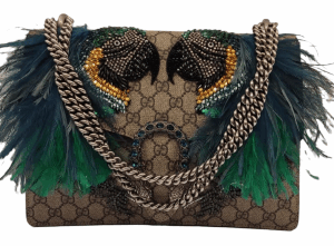 Gucci Bicolor GG Supreme Monogram Feather Embroidered Parrot Dionysus Bag