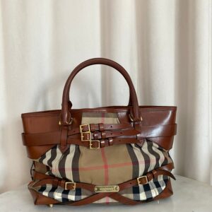 Burberry Camel Lynher Bridle House Check Top Handle Bag