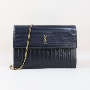 YSL Black Victoire Crinkled Flap Pouch