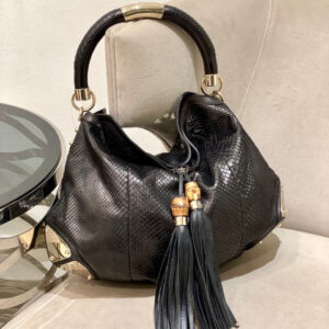 Gucci Black Python Babouska Indy Hobo Bag