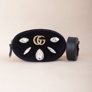 Gucci Black marquise Velvet Marmont Mini Belt Bag