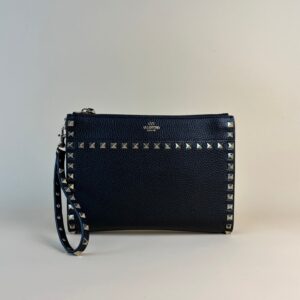 Valentino Black Rockstud Zipped Clutch