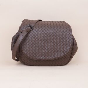 Bottega Veneta Brown Intrecciato Flap Messenger Small Crossbody Bag