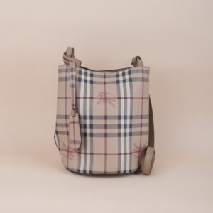 Burberry Beige Lorne Small Nova Check Bucket Bag