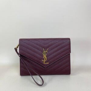 YSL Burgundy Matelasse Cassandre Flap Pouch with Holder