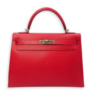 Kelly Sellier 32 Rouge Casaque in Epsom, Palladium hardware