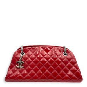 Mademoiselle Bowler Red Shoulder Bag in Patent Leather, Silver hardware