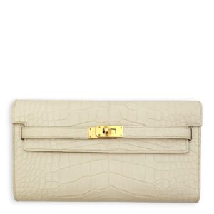 Kelly To Go Beton Wallet On Chain in Matte Alligator, Gold hardware