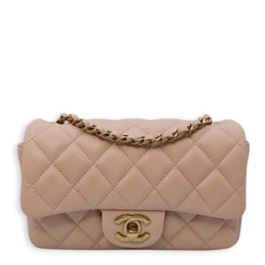 Classic Mini Rectangle (18cm) Mini Clair Crossbody Bag in Lambskin, Gold hardware