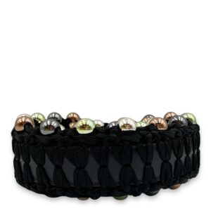 Beaded 90cm, 4cm Black Bag Strap in Calf, Cotton, Resins, Silver hardware