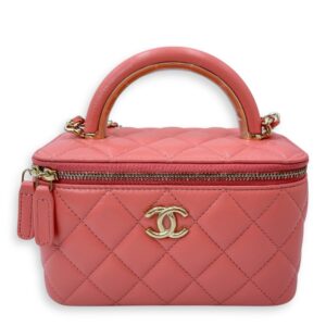 Vanity Mini Pink Crossbody Bag in Lambskin, Gold hardware