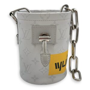 Chalk Grey Bucket Bag in Coated Canvas, Silver hardware
