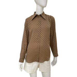 GG Print 40 Brown Long-sleeved Shirt in Silk
