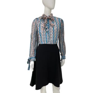 Visconti 38 Blue/Black Long Sleeve Dress in Silk