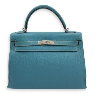 Sellier Kelly 32 Blue Jean in Togo, Palladium hardware