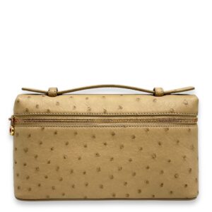 Extra Pocket 19 Beige Top Handle Bag in Ostrich, Gold hardware
