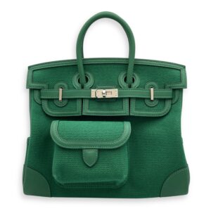 Cargo Birkin 25 Vert Moyen in Swift/Toile, Palladium hardware