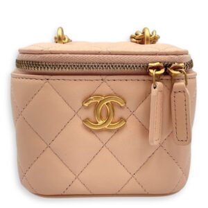 Camelia Crush Mini Beige Vanity Bag in Lambskin, Brushed Gold hardware