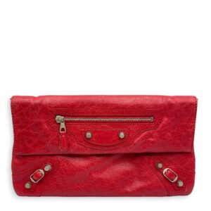 City Pouch Red Crossbody Bag in Distressed Leather, Silver hardware