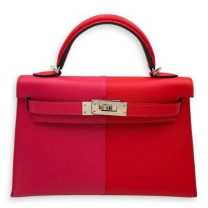 Sellier Kelly Casaque 20 Rouge De Coeur/Rose Extrteme/Blue Zanzibar in Epsom, Palladium hardware
