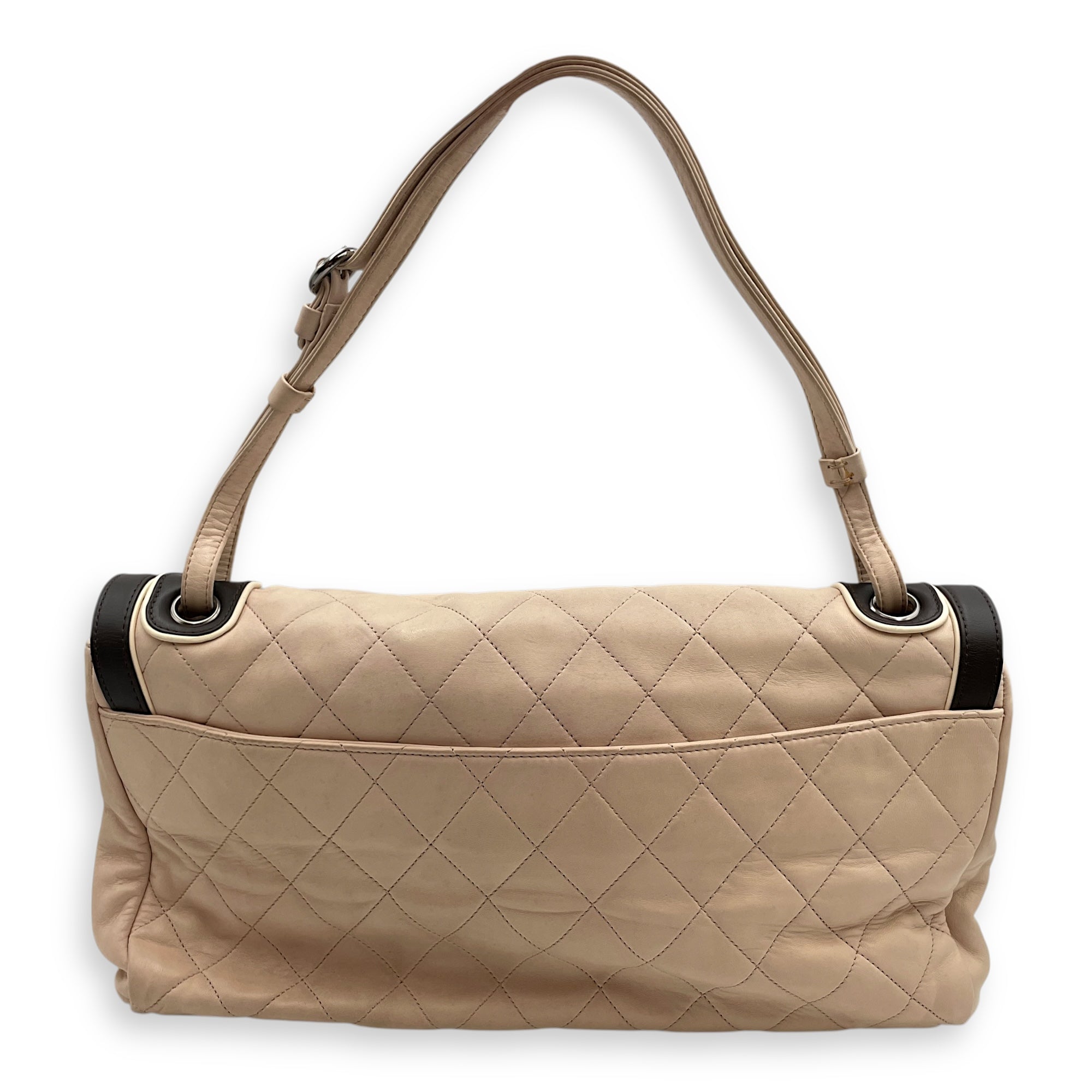Two Tone Mademoiselle Lock Flap Beige Sholder bag in Lambskin, Silver hardware - Image 3