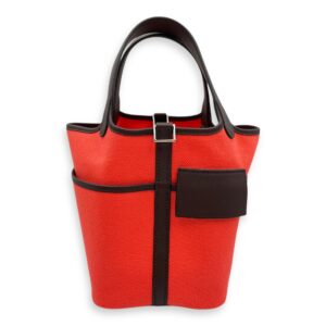 Picotin Pocket 18 Rouge Sellier/Rose Texas in Swift/Toile, Palladium hardware