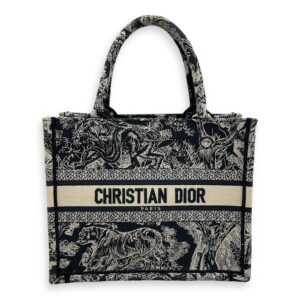 Embroidered Small Blue Book Tote in Canvas