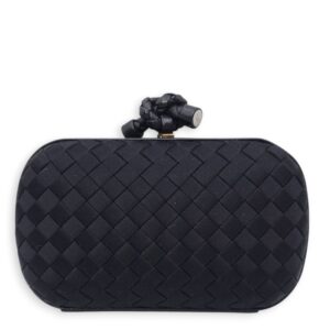 BV Pochette Knot Intrecciato Nappa Black Clutch in Silk, Silver hardware