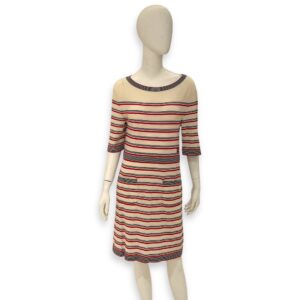 CC Striped Dress 38 White/Red/Black Ready-To-Wear in Wool