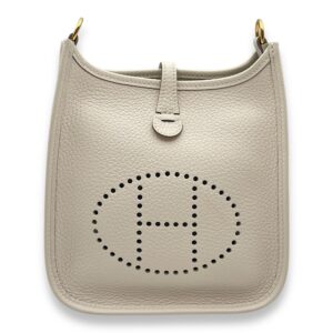 Evelyne (Short Strap) Mini Gris Pale in Clemence, Gold hardware
