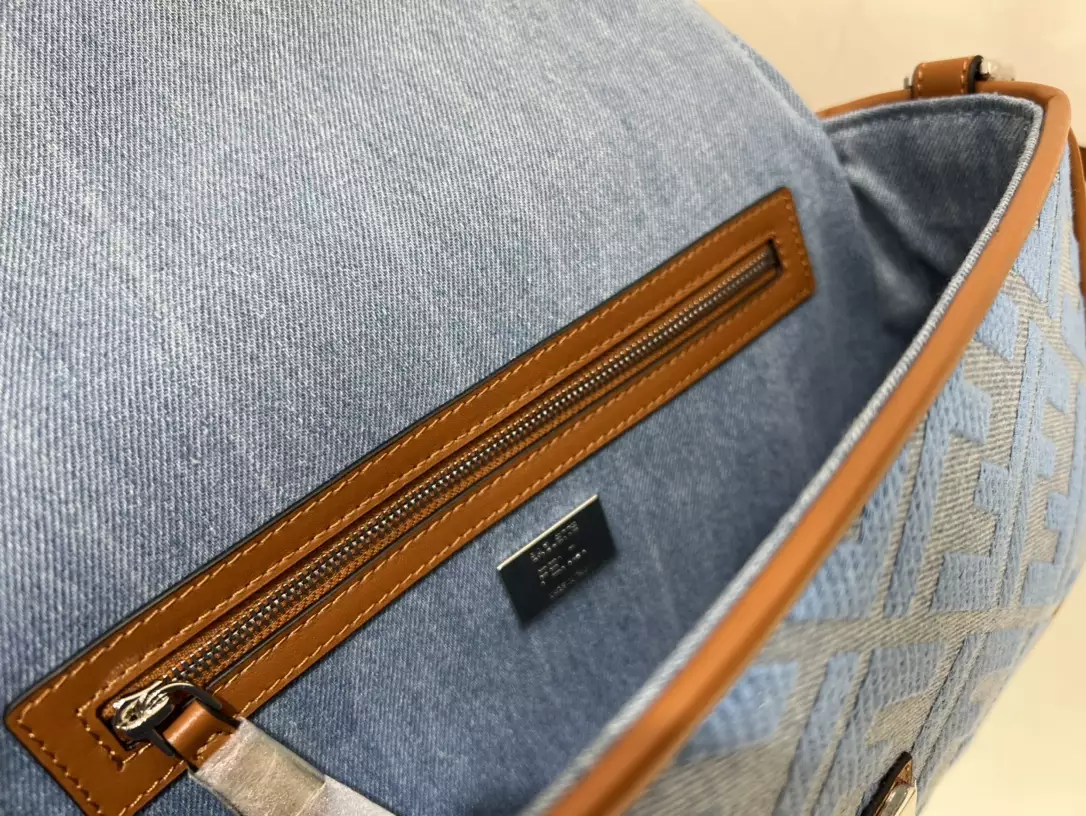 Baguette Light Blue Denim Bag with FF Embroidery - Repbags.ru - Image 8
