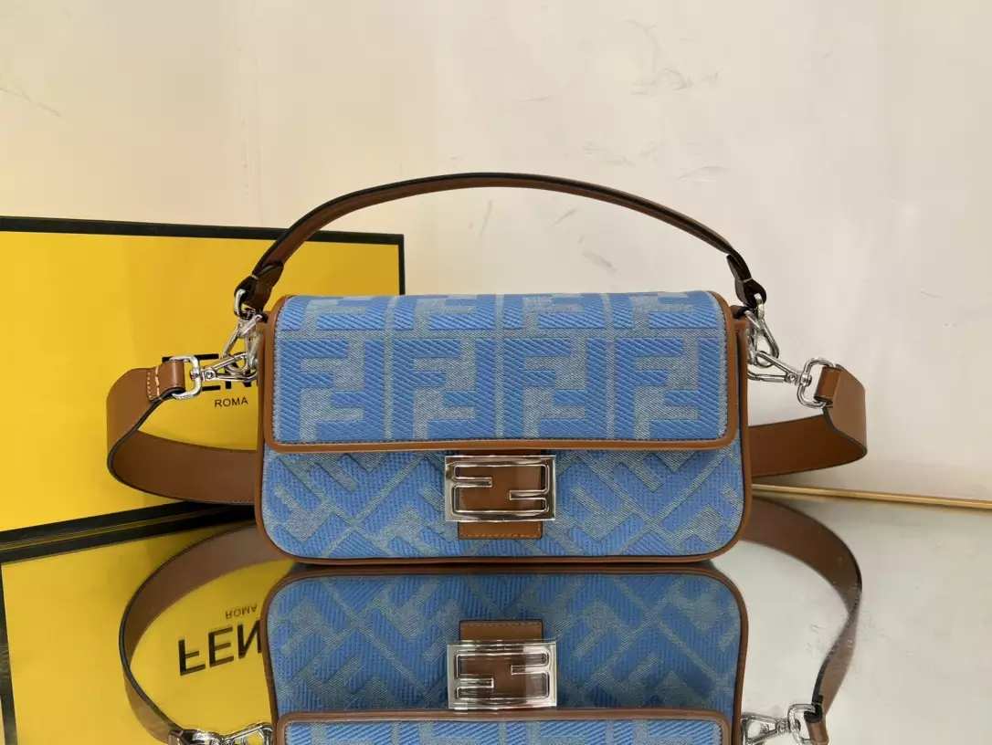 Baguette Light Blue Denim Bag with FF Embroidery - Repbags.ru - Image 3