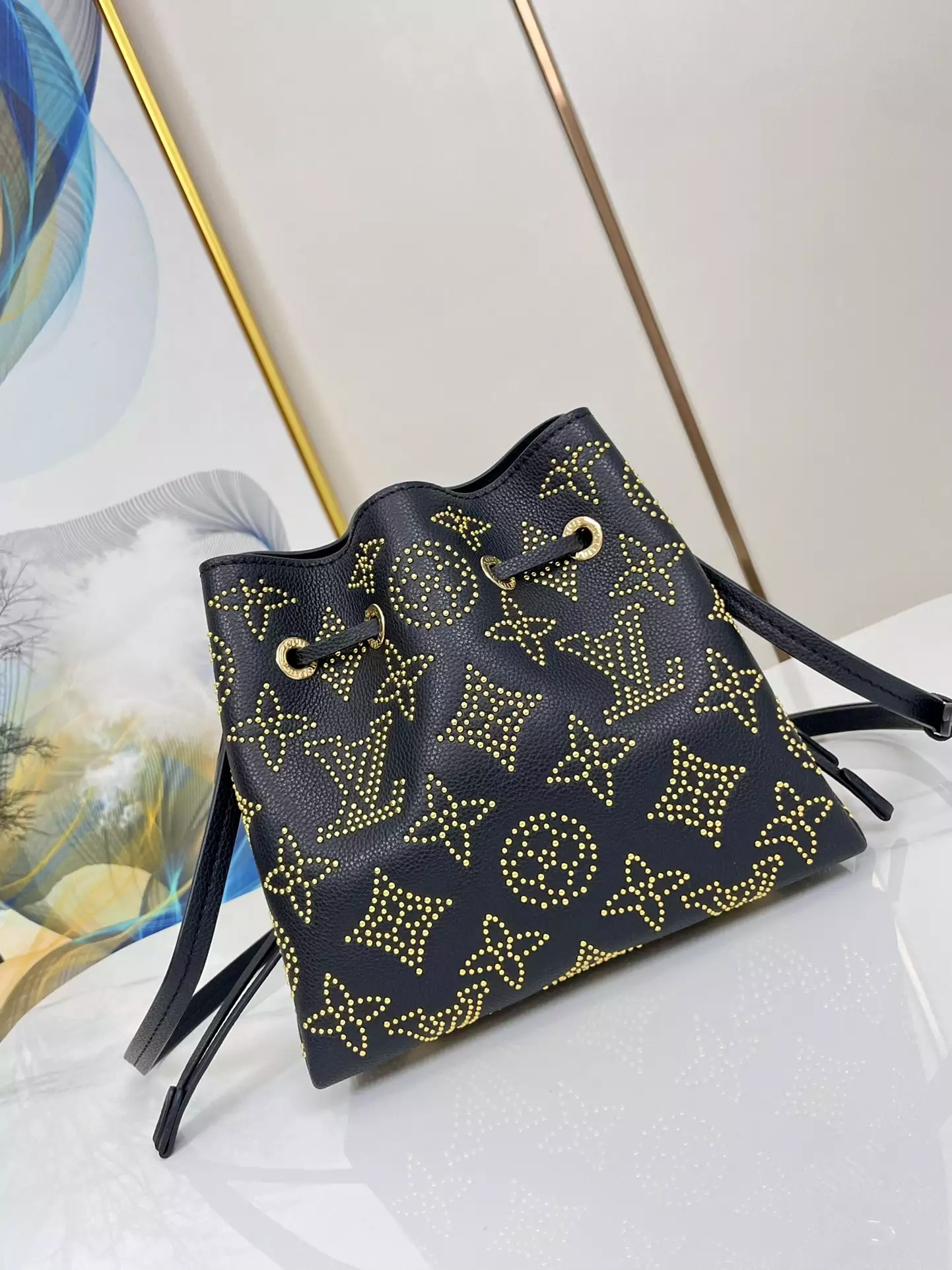 Bella Bucket Bag Monogram Gold Lamination Black Leather - Repbags.ru - Image 4