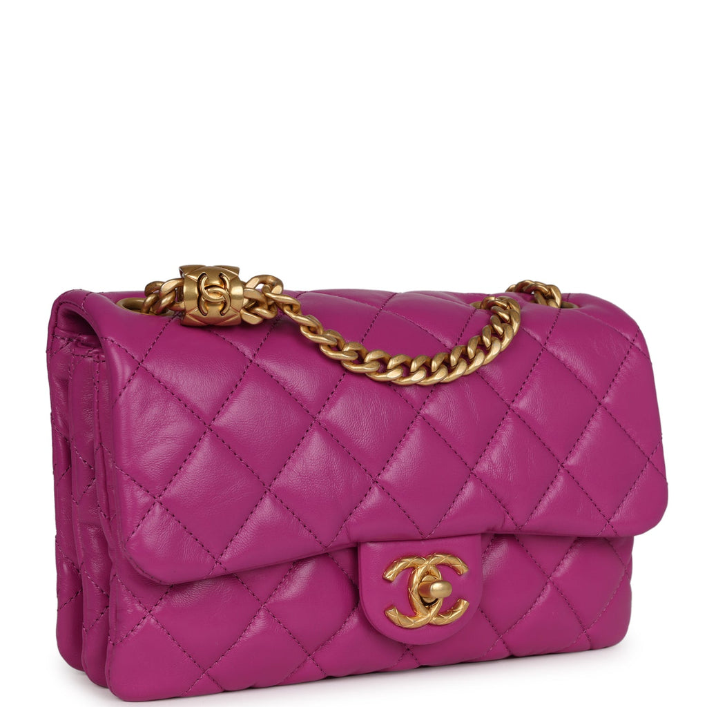 Chanel Small Crush Flap Bag Purple Shiny Aged Calfskin Brushed Gold Hardware - Image 3