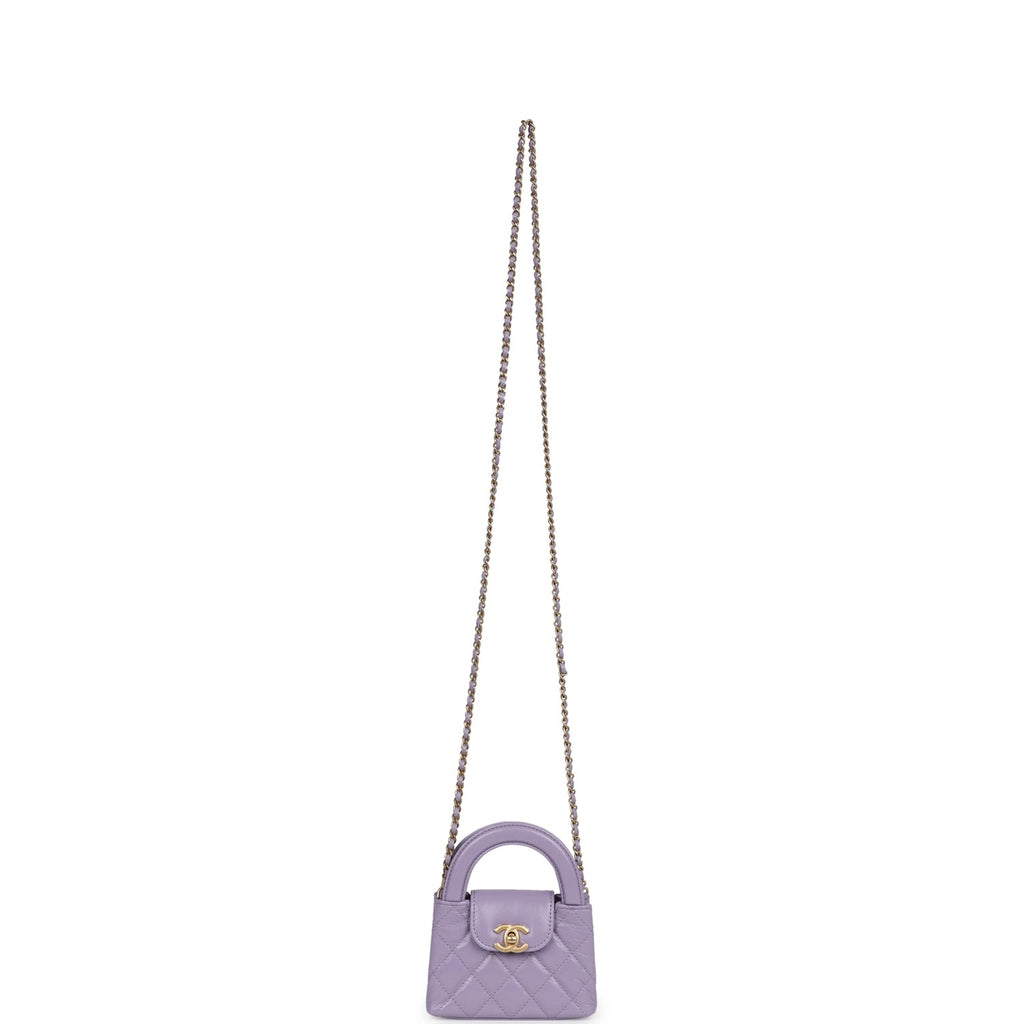 Chanel Nano Kelly Shopper Light Purple Shiny Aged Calfskin Brushed Gold Hardware - Image 8
