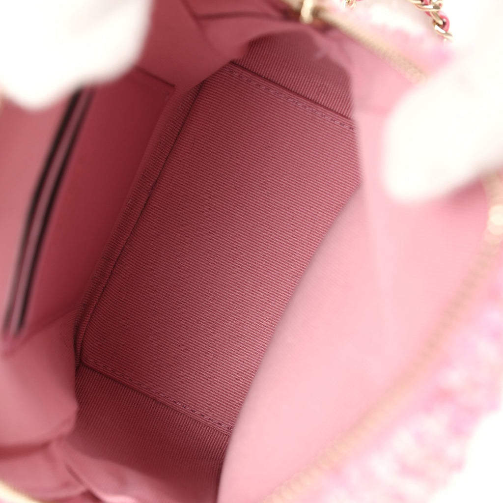 Chanel Mini Phone Holder Backpack with Chain Pink Multicolor Tweed Light Gold Hardware - Image 12