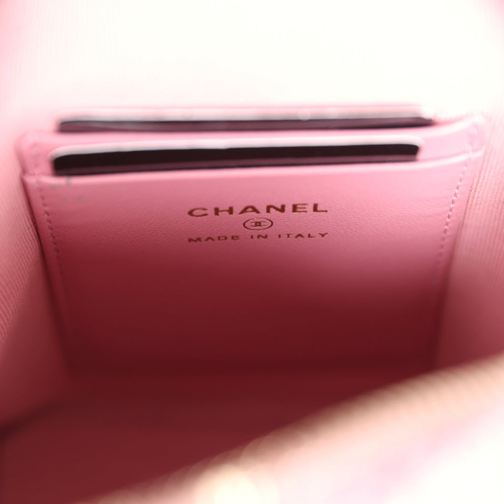 Chanel Mini Phone Holder Backpack with Chain Pink Multicolor Tweed Light Gold Hardware - Image 13