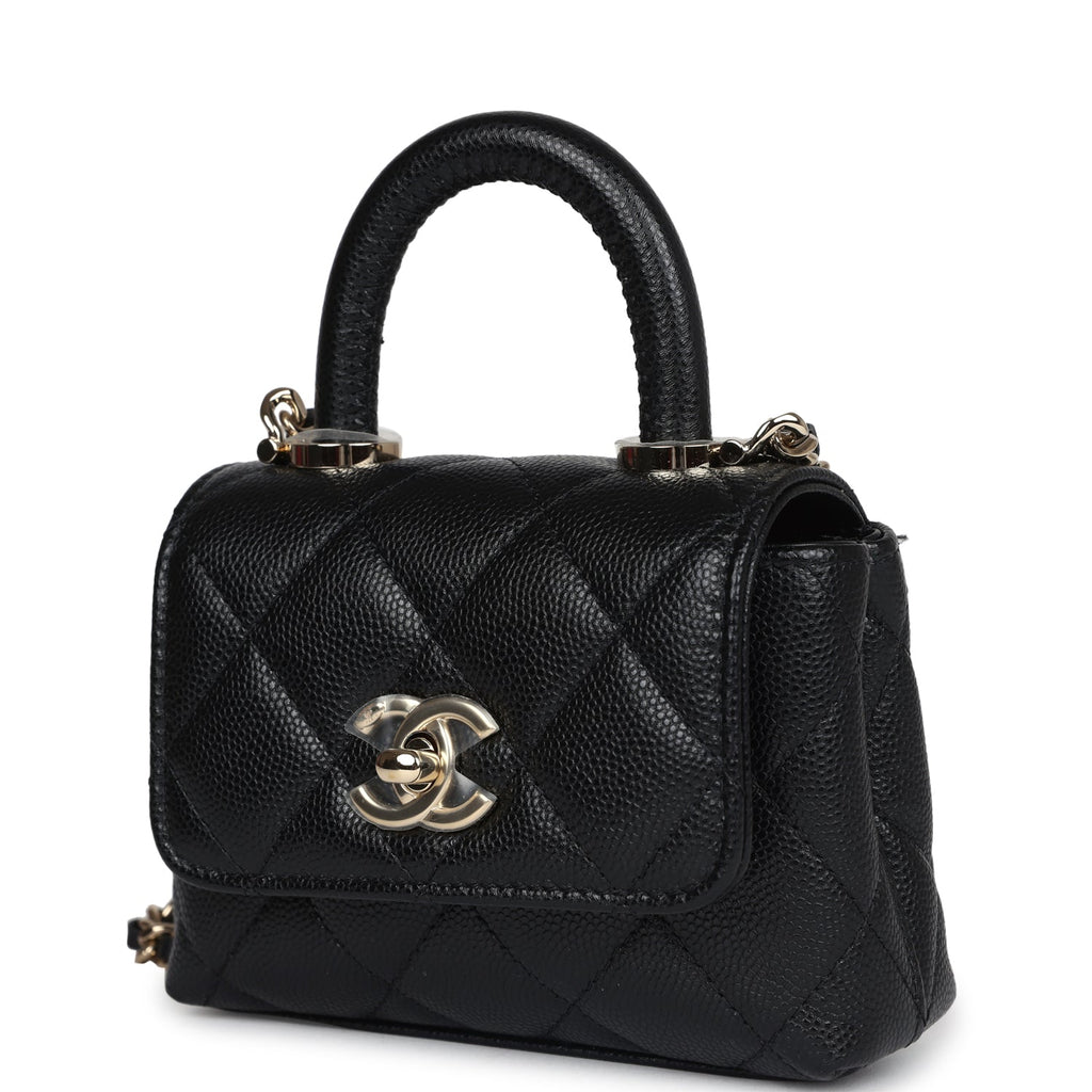 Chanel Nano Coco Top Handle Flap Bag Black Caviar Light Gold Hardware - Image 6