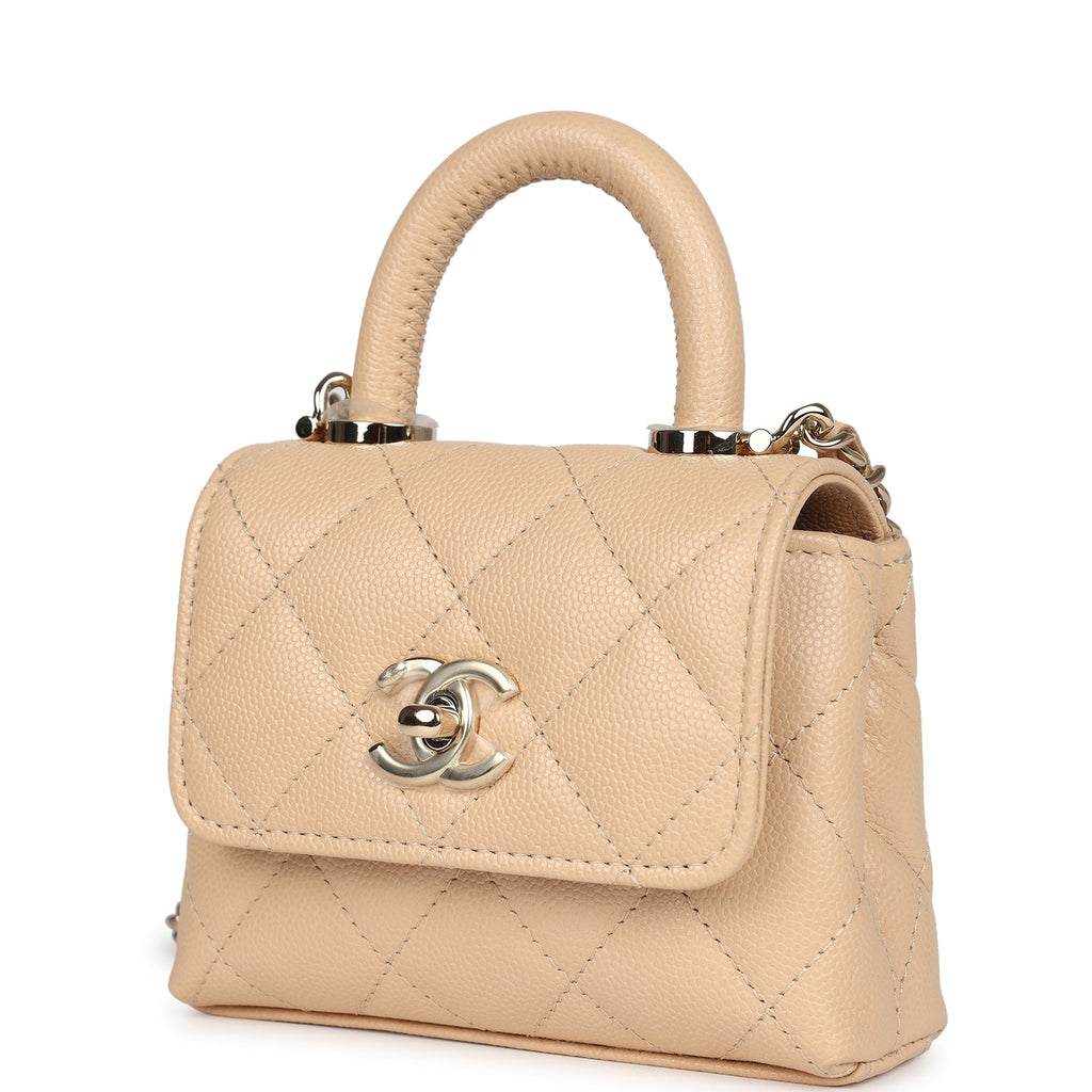 Chanel Nano Coco Top Handle Flap Bag Light Beige Caviar Light Gold Hardware - Image 6