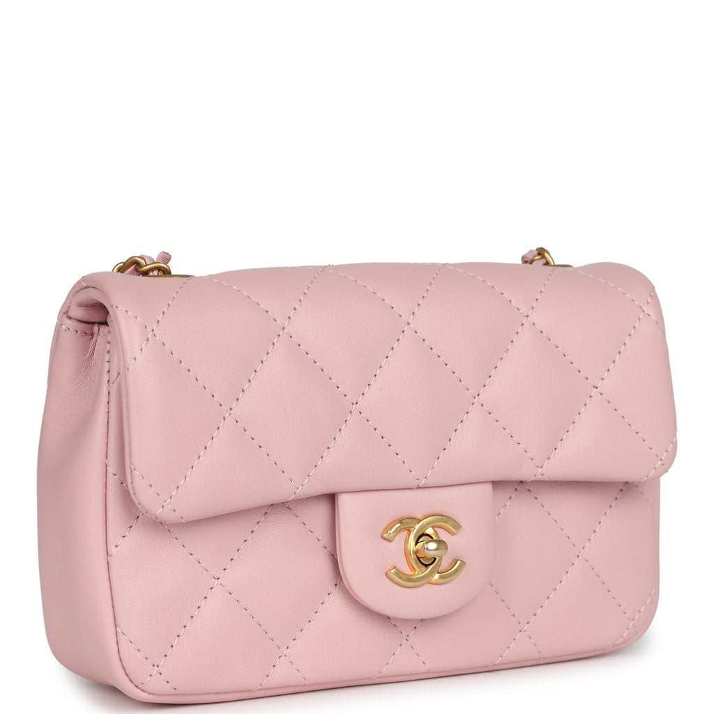 Pre-owned Chanel Mini Rectangular Flap Bag with Heart Chain Pink Lambskin Antique Gold Hardware - Image 3