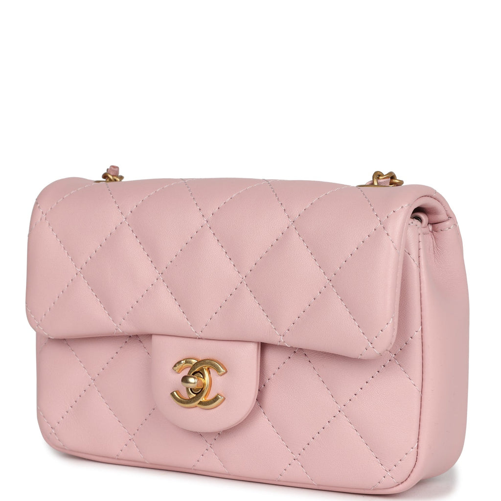 Pre-owned Chanel Mini Rectangular Flap Bag with Heart Chain Pink Lambskin Antique Gold Hardware - Image 6