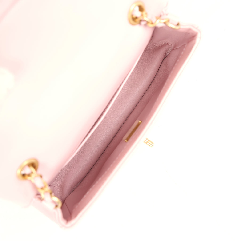Pre-owned Chanel Mini Rectangular Flap Bag with Heart Chain Pink Lambskin Antique Gold Hardware - Image 10