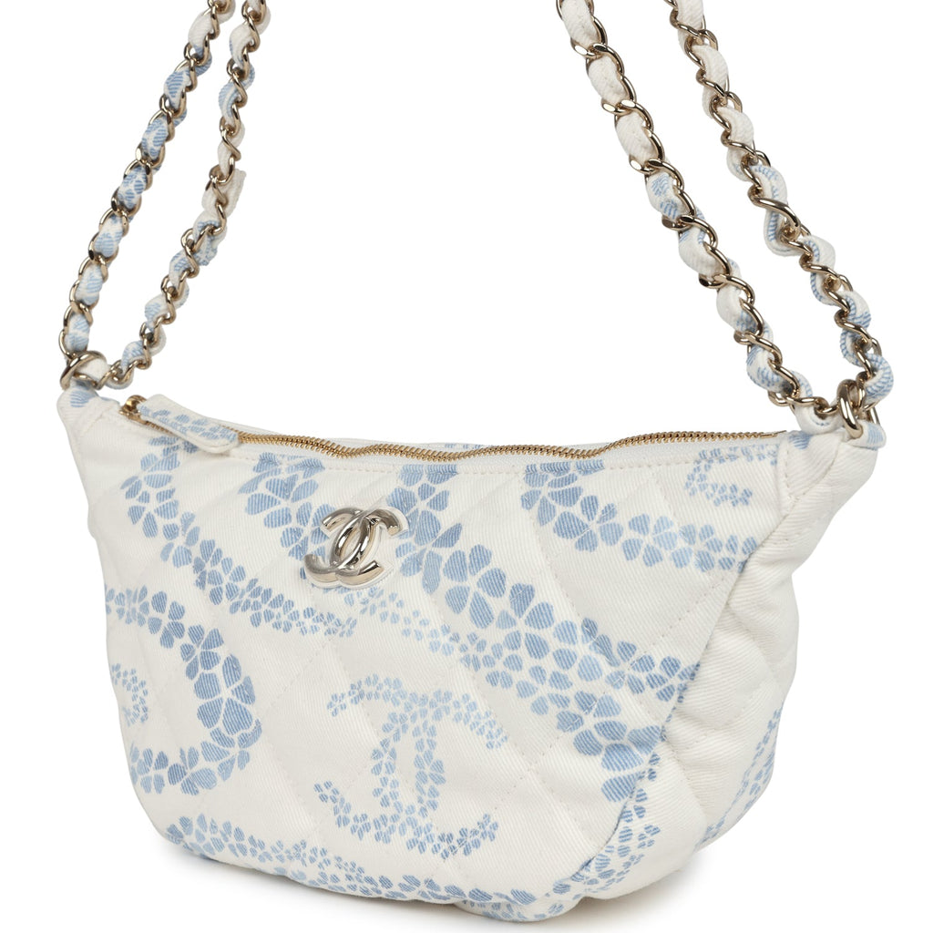 Chanel Large Coco Beach Hobo Bag in White and Blue Denim Light Gold Hardware - Image 6