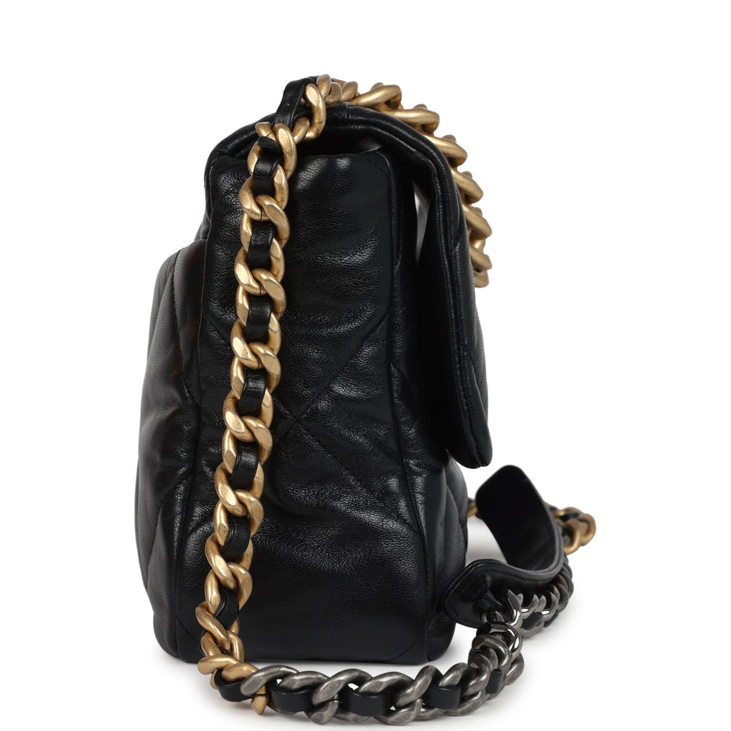 Pre-owned Chanel Large 19 Flap Bag Black Shiny Lambskin Mixed Metal Hardware - Image 4