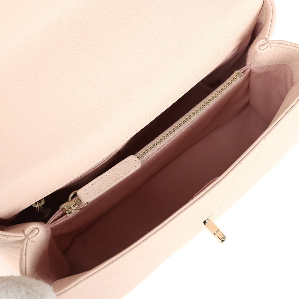 Chanel Medium Coco Top Handle Flap Bag Light Beige Chevron Caviar Light Gold Hardware - Image 9