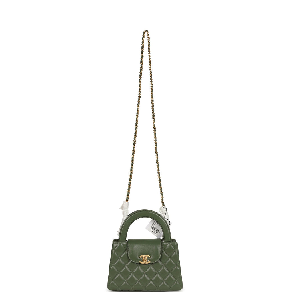 Chanel Small Kelly Shopper Khaki Shiny Aged Calfskin Brushed Gold Hardware - Image 8