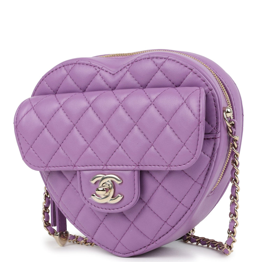 Chanel CC In Love Large Heart Bag with Chain Purple Lambskin Light Gold Hardware - Image 6
