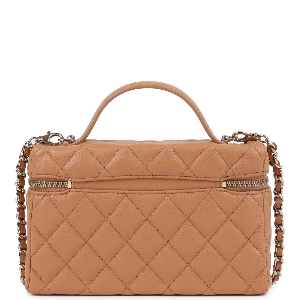 Chanel Top Handle Long Vanity Case with Chain Caramel Shiny Caviar Light Gold Hardware - Image 5