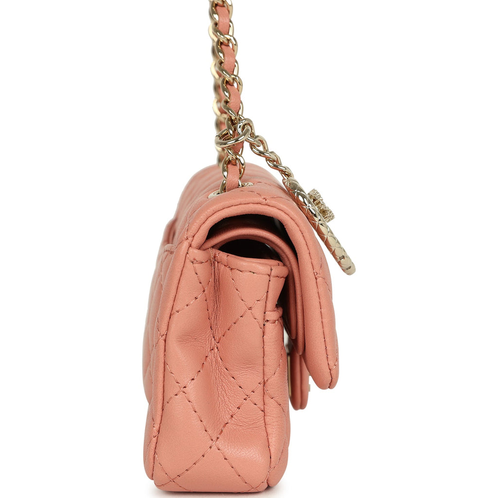 Chanel Nano Classic Double Flap Bag Charm Pink Lambskin Light Gold Hardware - Image 4