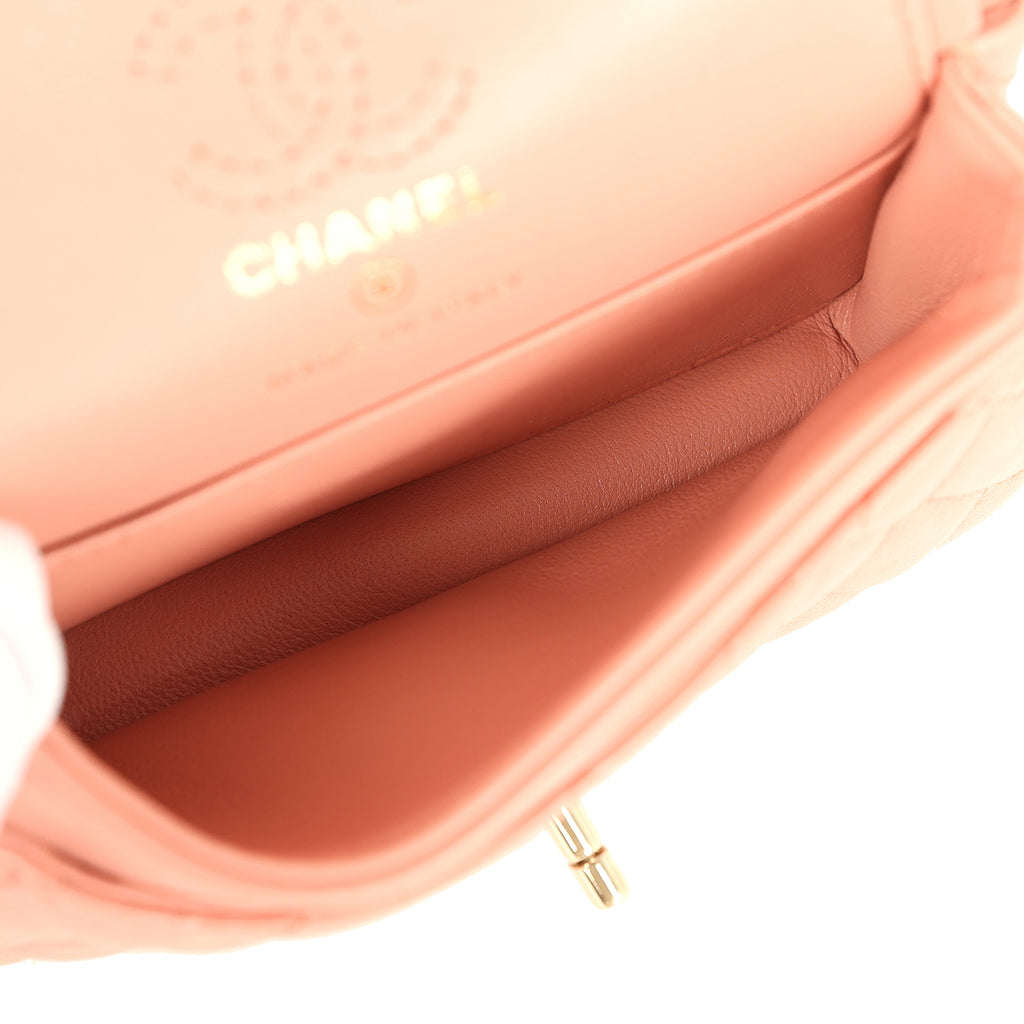 Chanel Nano Classic Double Flap Bag Charm Pink Lambskin Light Gold Hardware - Image 10